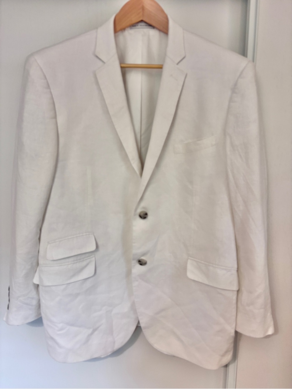 Perry Ellis Ivory White Linen Blazer Two-Button Slim Single Breast Euro Summer